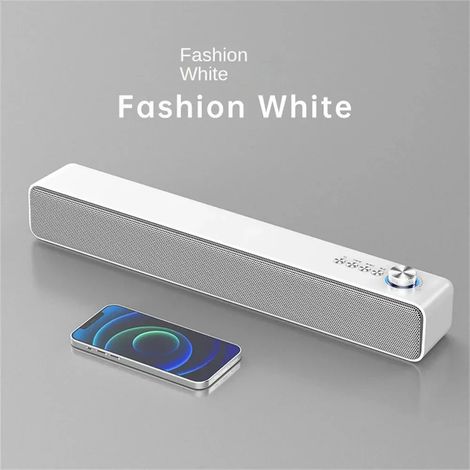 Barre de son Bluetooth avec caisson de basses (blanche) pour téléviseurs, mur d'écho audio et haut-parleurs d'ordinateur (1/5)