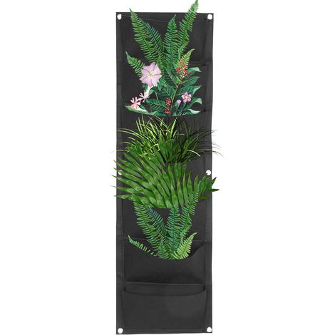 Vertikaler Pflanzbeutel für Balkon und Garten, schwarzer Wandhänger, 7 Taschen für Blumen und Pflanzen (1/5)