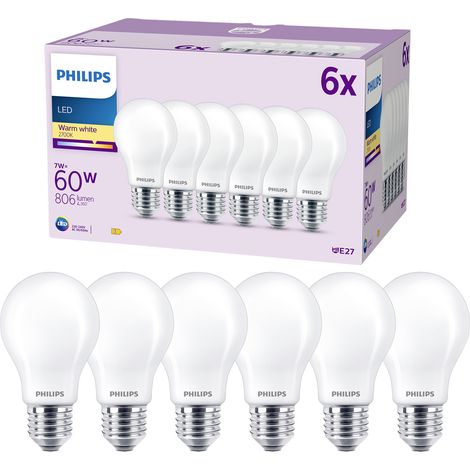 Philips LED E27 Standard Lampe (A60) Matt 60 W Nicht dimmbar Warmweißes Licht - 6 Stück (1/5)