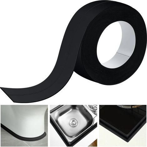 [JAMAIS UTILISÉ]Ruban adhésif noir étanche 1 rouleau 3,2m2,2cm, bande de joint étanche auto-adhésive pour baignoire, mastic étanche anti-huile pour salle de bain, convient pour la protection des bords (1/5)
