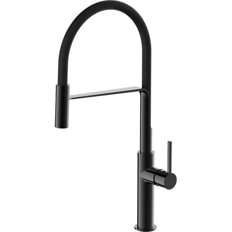 Schläfer 35406520  Miscelatore Lavello Cucina Nero Lucido, Bocca Girevole 360°, Rubinetto Cucina Professionale con Doccetta Orientabile, Miscelatore Lavello con Doccino Serie Move in Ottone