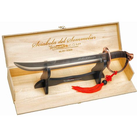 Sable de Sommelier con Caja Expositora de Madera - Mango de Bronce - 2 Cordones Ornamentales Incluidos - Yeseatis (1/4)