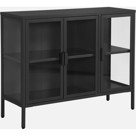 Credenza industriale in metallo e vetro temperato 3 ante, 100cm