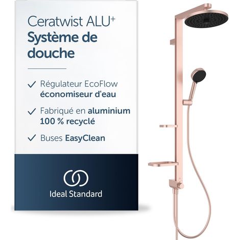 Colonne de douche, fabriquée à partir d'aluminium recyclé à 100%, douchette à économie d'eau avec différents types de jets – Rosé (338x501x1104 mm) (1/5)