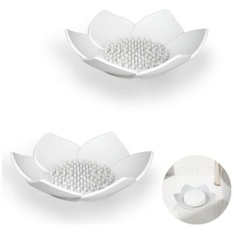2 Pièces Porte Savon en Silicone, Antidérapant Porte-Savons avec Drain, Porte Savon Salle de Bain, Support Savon Solide pour Douche, Cuisine et Baignoire (Blanc) (1/5)