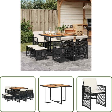 vidaXL Gartenstuhl -  9-tlg. Garten-Essgruppe mit Kissen Schwarz Poly Rattan (1/5)