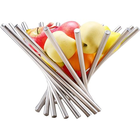 1 Panier À Fruits Pliable, Acier Inoxydable, Design Géométrique Ouvert, Pour Cuisine Et Table (1/5)