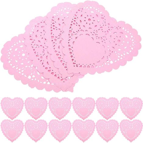Napperons en papier en forme de cœur pour décoration de table, 100 pièces, roses (1/5)
