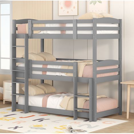 MEUBLIV Letto a castello triplo 90x200 cm grigio – 2 scale, senza materasso (1/5)