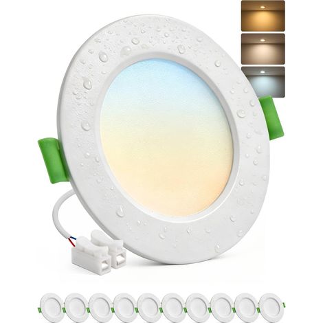 Lot de 10 Spot LED Encastrable IP44 5W Ouverture 68-80mm 3 Températures Couleur Pour Salle De Bain Cuisine