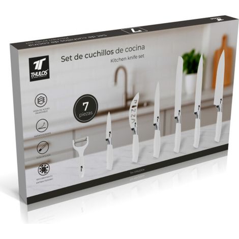 Set di 7 coltelli Coltelli da cucina in acciaio inossidabile Da chef, per il pane, per affettare, multiuso, per pizza e pela (1/5)