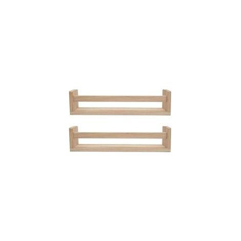 Étagère Murale Flottante En Bois Naturel 2 Pièces Bibliothèque Enfant Chambre Décor Bain Épices Cuisine (1/4)