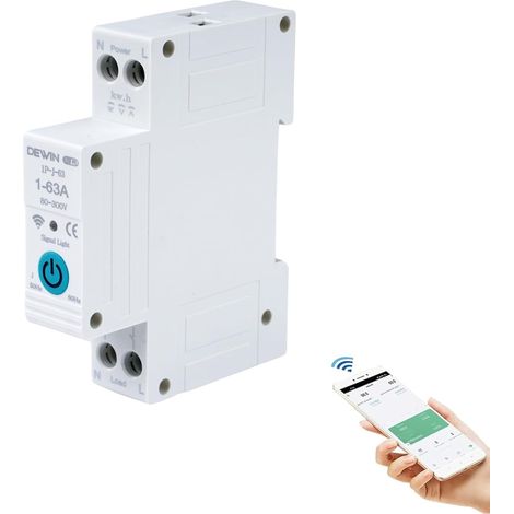 Disjoncteur Connecté, Interrupteur Connecté Intelligent 1P 63A DIY Interrupteur WiFi Relais pour Smart Home avec Mesure, Fonction de Temps (1/5)
