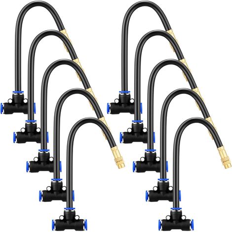 Lot de 10 buses de brumisation en laiton avec tuyau intégré de 20 cm, rotation à 360 degrés, buses de brumisation réglables, filetage de 0,11 cm, pièces et accessoires pour le refroidissement extérieu (1/5)