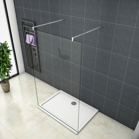 Mamparas ducha Panel Pantalla Fija Vidrio laminado de film seguridad a prueba de explosiciones 8mm 77x200cm - Dos Barras de Soporte 70-120cm (1/5)
