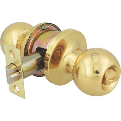AMIG pomo 610 laton pulido 12572 , Juego de pomos tipo bola con picaporte de entrada, un conjunto resistente y funcional diseñado para puertas de madera, que ofrece seguridad básic (1/3)