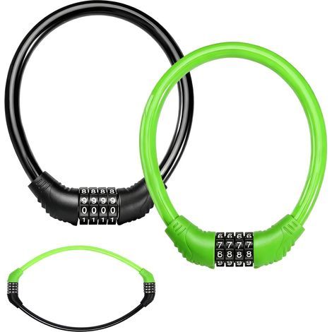 Antivol de vélo pour enfant - Lot de 2 cadenas à combinaison - 4 chiffres - Poures filles et garçons - Noir/vert (1/5)