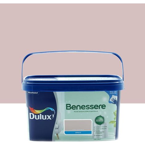 Dulux Benessere Pittura Colorata all'Acqua per Interni Superlavabile Anti Muffa Anti Batteri con Ioni D'Argento, 2.5 Litri, Rosa Polvere, 2.5L (1/4)