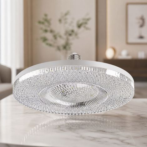 Ampoule LED Soucoupe Cristal E27 60W Blanc Froid Φ220mm Abat-jour Facetté Haute Lumière Anti-Scintillement pour Salon (1/4)