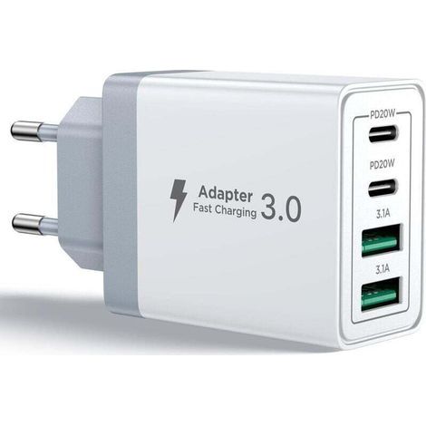 Chargeur USB C, 40W 4 Port Prise USBC Chargeur Rapide iPhone, Multi Secteur PD+QC 3.1A Type C Adaptateur pour iPhone 16 15 14 13 12 11 Pro Max X XS XR 8 7 6S Plus Mini SE, iPad,Samsung Galaxy (1/5)