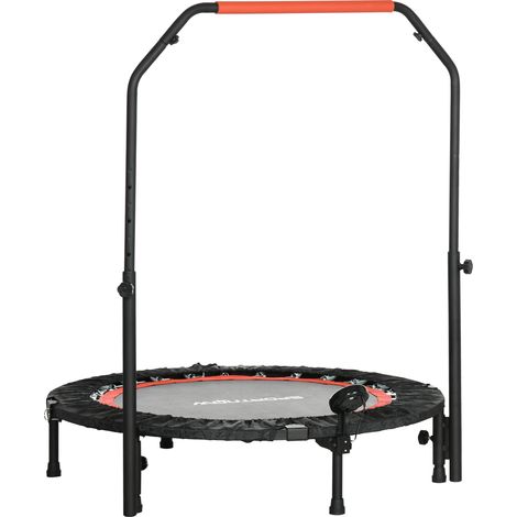 Mini trampoline avec guidon réglable en hauteur, écran LCD, acier, noir et rouge, Ø 102 x 99-123 cm