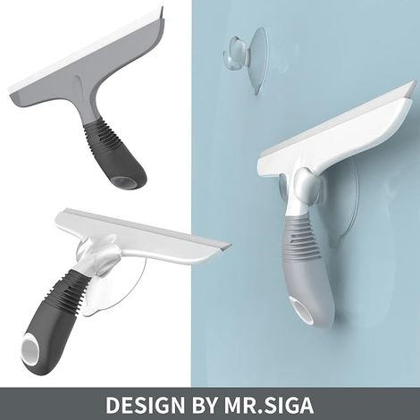 MR.SIGA Raclette Vitre Silicone avec Support Ventouse, Raclette Douche 25cm Raclette Vitre Professionnel pour Pare-Brise Voiture, Fenêtre, Raclette à Salle de Bain avec Poignée Ergonomique, Noir (1/4)