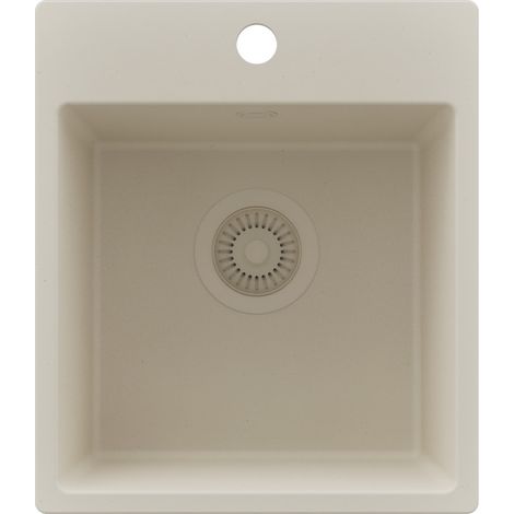 PRIMAGRAN Evier Cuisine en Granit 38x44cm,Lavabo 1 bac + Kit de Vidage, Évier à Encastrer au meuble 40cm - Riga Easy, Beige (1/5)