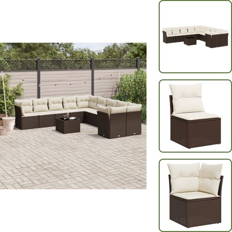 The Living Store Set Divani da Giardino 11 pz con Cuscini Polyrattan Marrone - Sedute da esterno