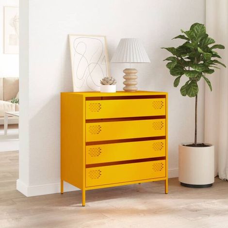 Buffet de Cuisine en Acier, Jaune Moutarde, 68x39x73.5 cm, Meuble de Rangement Moderne avec Étagères, Console d'Entrée ou Desserte pour Salon et Salle à Manger (1/5)