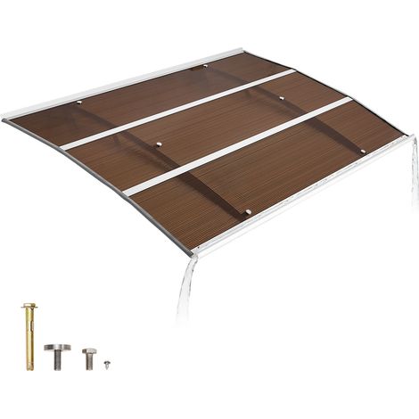 VEVOR Toldo para Puertas y Ventanas con Drenaje 150x100 cm, Tejadillo de Protección para Entrada con Soporte de ABS, Protección contra Lluvia, Nieve, Sol, Toldo de Policarbonato para Porche, Marrón