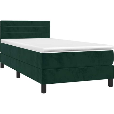 Box Spring Bed with Mattress&LED Dark Green 90x190cm Velvet vidaXL (1/4)