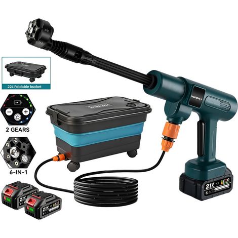 Nettoyeur haute pression electrique 100 bar,Réservoir d'eau pliable 22 L,Tuyau d'eau de 5M,Débit de 4,1 L/minute,Pour le nettoyage, le lavage de voiture et l'arrosage