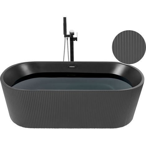 Vasca moderna freestanding ovale 170 x 80 cm Acrilico finitura scanalata Bagno Nero opaco Gocta