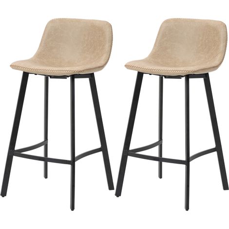 Bar Stools Set of 2, PU Lear Dining Stools with Backrest, Footrest, for Kitchen, Counter, Breakfast Bar, Light Brown (1/5)