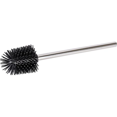 Brosse wc silicone de rechange, tête brosse WC noire avec manche acier inox, silicone, Ø 8,5x35 cm, noir - chromé