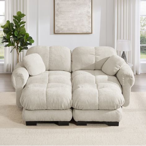 Divano modulare a U in ciniglia 2 posti colore kaki chiaro 190 x 149 x 90 cm (1/5)