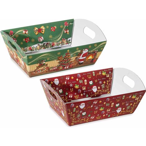 Vassoi natalizi piccoli in carta con decori a tema vintage. Ideali per confezionare cesti regalo e prodotti gastronomici, set da 20 pezzi