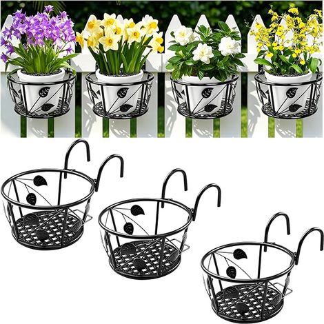 3 Pièces Paniers de jardinière à Rail Suspendu, pour Balcon - Noir (1/5)