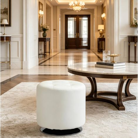 Tabouret repose-pieds rond pivotant en PU blanc Ø 45,5 cm (1/5)