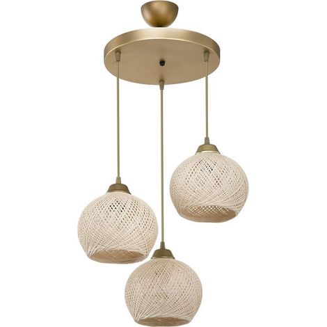 Crème Goudkleurige Hanglamp PWL1121 Met Jutekap D40x75cm (1/5)