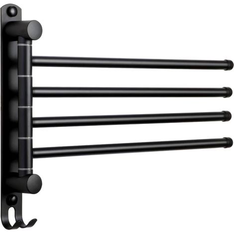 Porte-Serviettes Salle de Bain avec 4 Barres 180°Rotatives Sèche-Serviettes en Acier Inoxydable SUS304 Porte Serviette Murale pour Cuisine Lavabo- Noir (1/5)