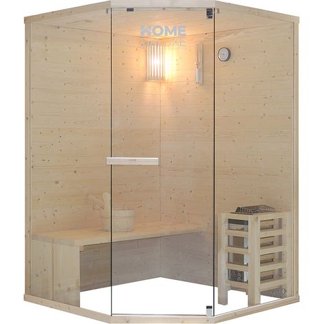 HOME DELUXE - Sauna traditionnel ARUNA L - Dimensions : env. 130 cm × 130 cm × 190 cm, bois : épicéa, verre de sécurité transparent 8 mm - poêle et accessoires pour sauna inclus