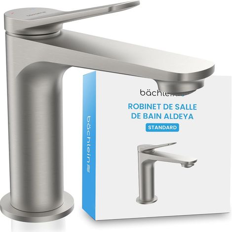 Rubinetto per bagno Aldeya dal design moderno, miscelatore monocomando con cartuccia in ceramica resistente e kit di montaggio, rubinetto per bagno in acciaio inox spazzolato. (1/5)
