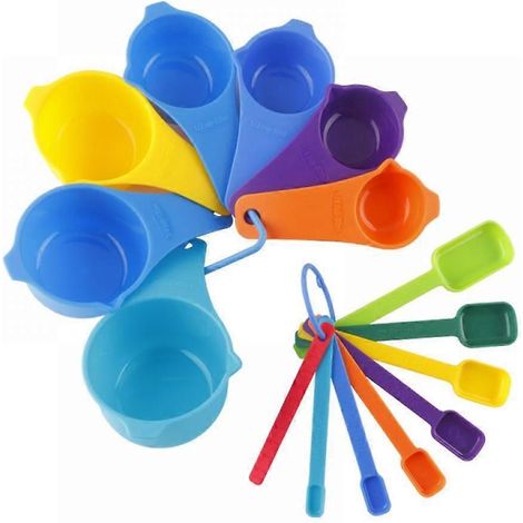 Ensemble de 15 tasses et cuillères doseuses, tasses à mesurer en plastique, tasses à mesurer pour la cuisine et la pâtisserie. (1/4)