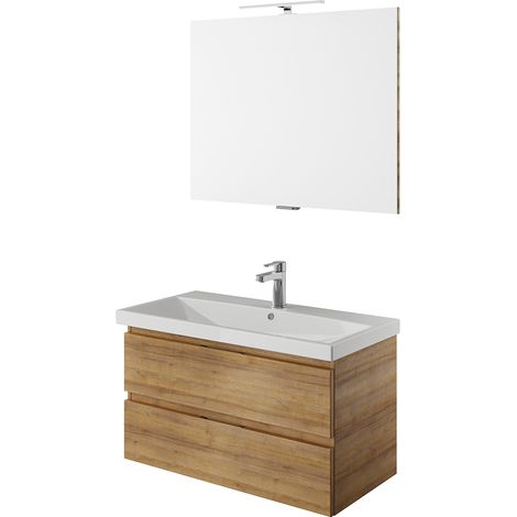 Waschplatz Set, 90cm breit, grifflos, in Riviera Eiche Nb. VILLATORO-66, B/H/T ca. 90/200/45 cm (1/5)