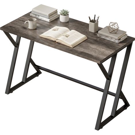 Bureau d'ordinateur 120x60cm, bureau de bureau avec base métal en Z, aspect bois, design industriel pour bureau, gris (1/5)