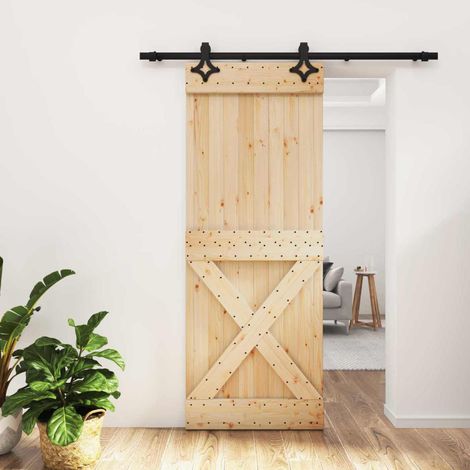 vidaXL Porta scorrevole Naturale e Nero 80 x 210 cm