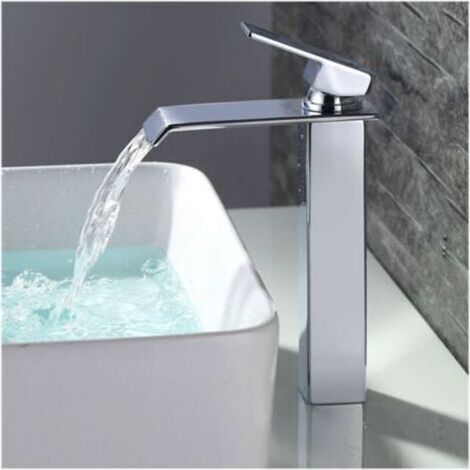 FENOPLASTICARobinet Salle de Bain Cascade Mitigeur de Lavabo Bec Haut Robinetterie pour Vasque Chromé Design Moderne-INHHUB (1/4)