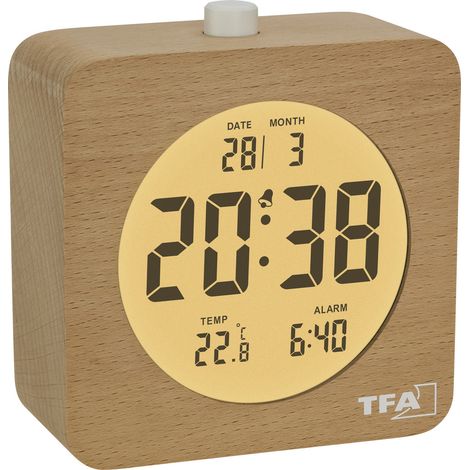 TFA Dostmann 60.2049.05 à quartz Réveil marron, hêtre Heures de réveil 1 grand écran
