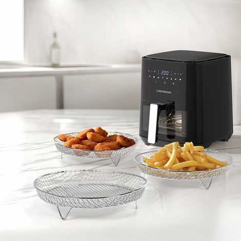 TrAdE Shop Traesio - Set Da 3 Griglie In Acciaio Inox Per Friggitrice Ad Aria H4,5 Cm X ø20 Cm Impilabili - (1/3)